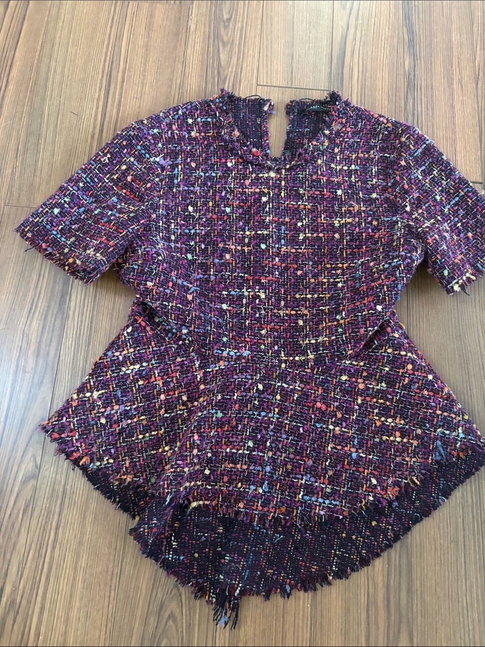 Zara Purple Multicolor Tweed Peplum Top